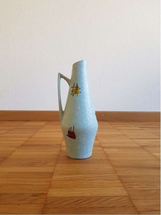 Hellblaue Keramikvase 50er Jahre, signiert Vase 1950s Foreign