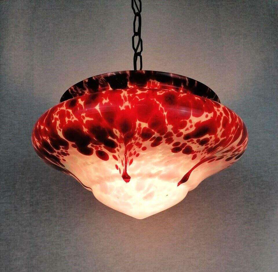 Grosse Art Déco Deckenlampe Hängelampe aus Glaspaste um 1930 Deckenleuchten Art Deco