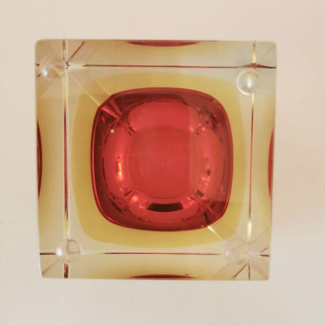 Quadratische Murano Blockschale von Flavio Poli für Seguso um 1960 Dekorative Gefäße Murano Poli