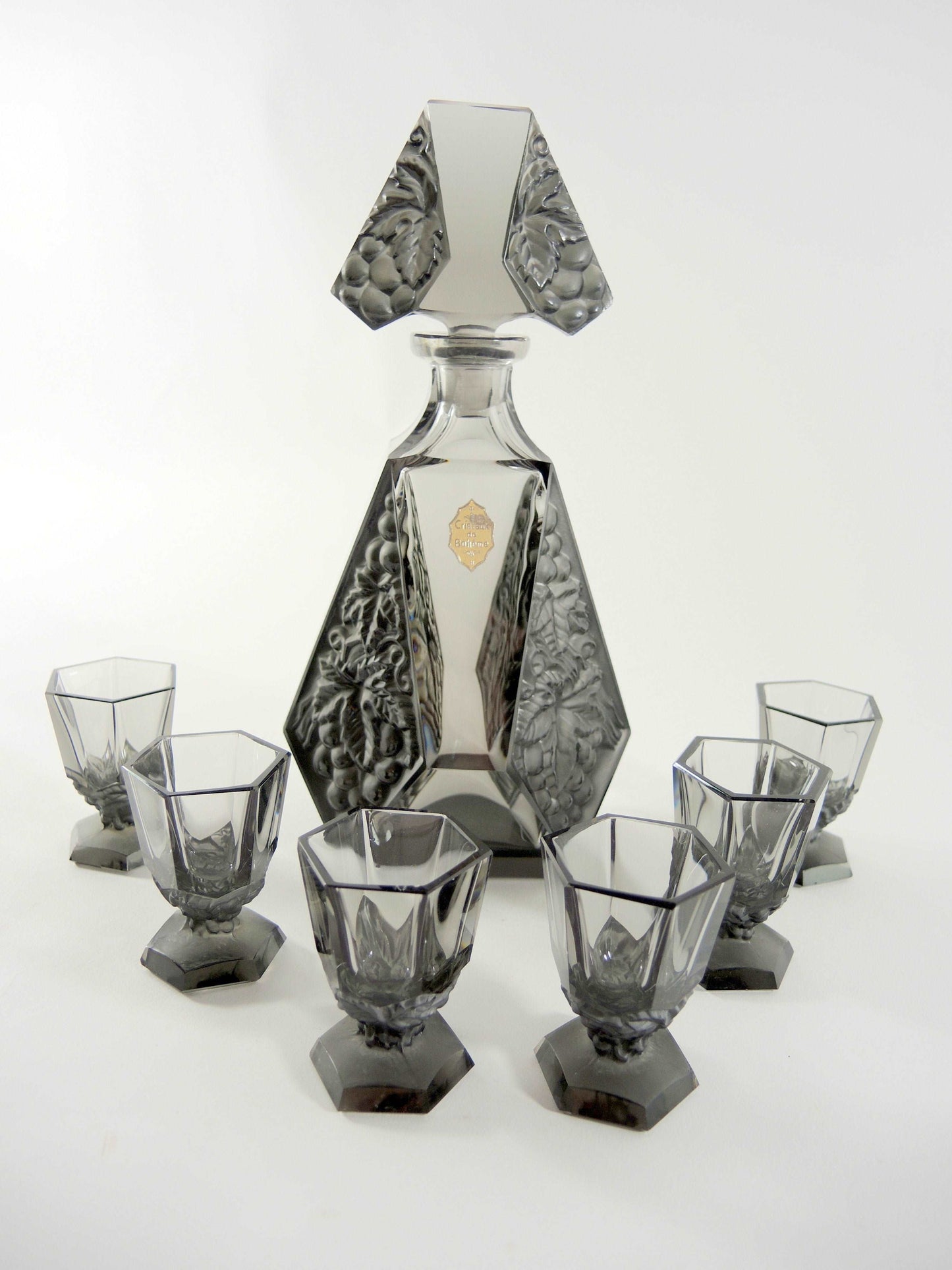 Antike Schlevogt Gablonz Art Déco Kristall Karaffe 1930 - antique-connect.ch
