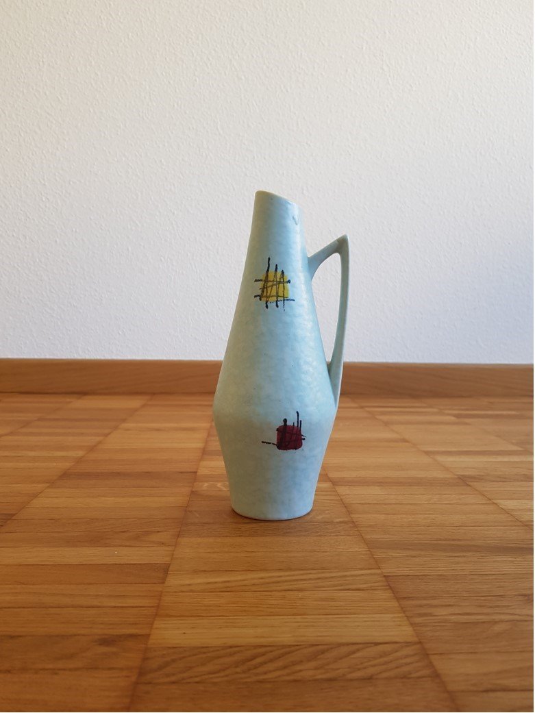 Hellblaue Keramikvase 50er Jahre, signiert Vase 1950s Foreign