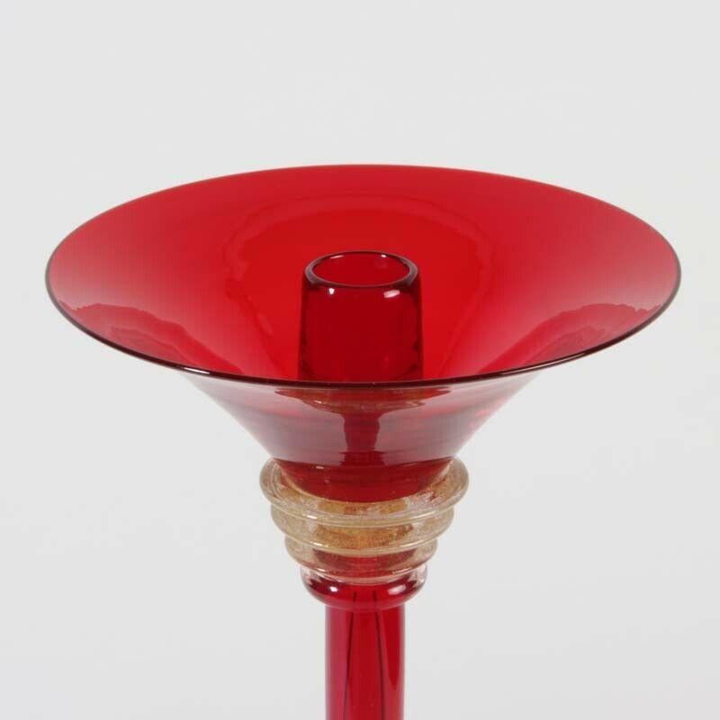 Hoher roter Vintage Kerzenständer signiert Pauly Murano um 1940.