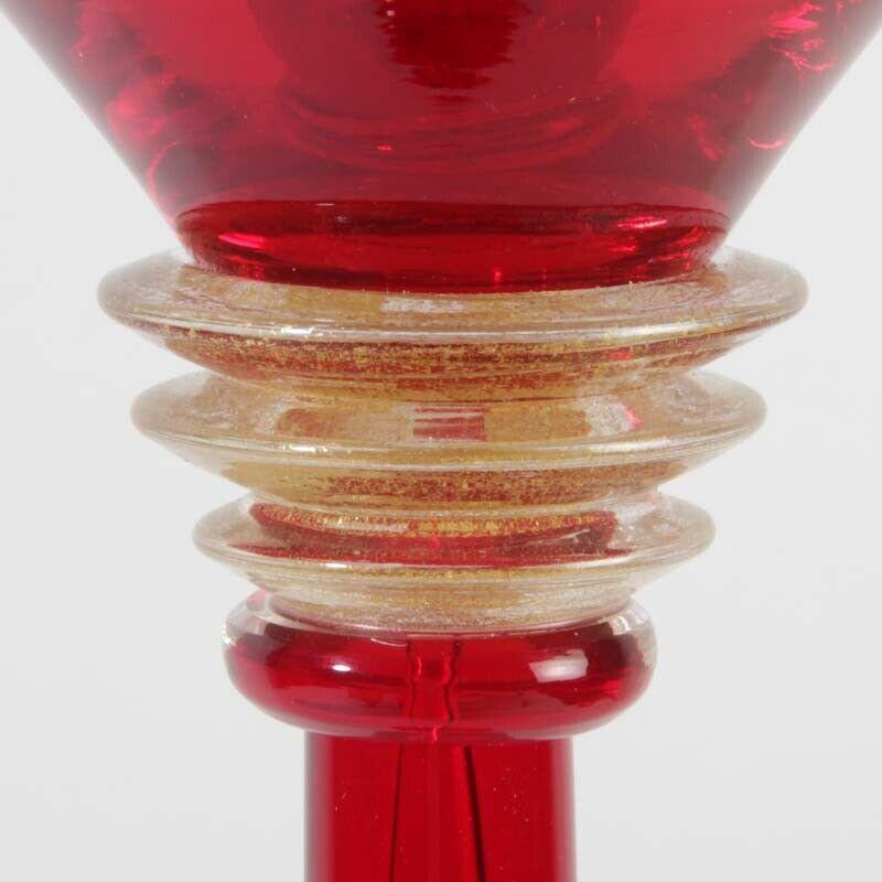 Hoher roter Vintage Kerzenständer signiert Pauly Murano um 1940.