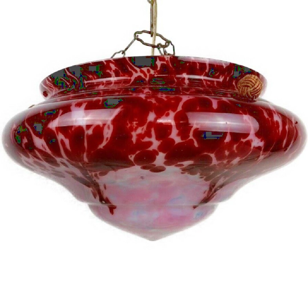 Grosse Art Déco Deckenlampe Hängelampe aus Glaspaste um 1930 Deckenleuchten Art Deco