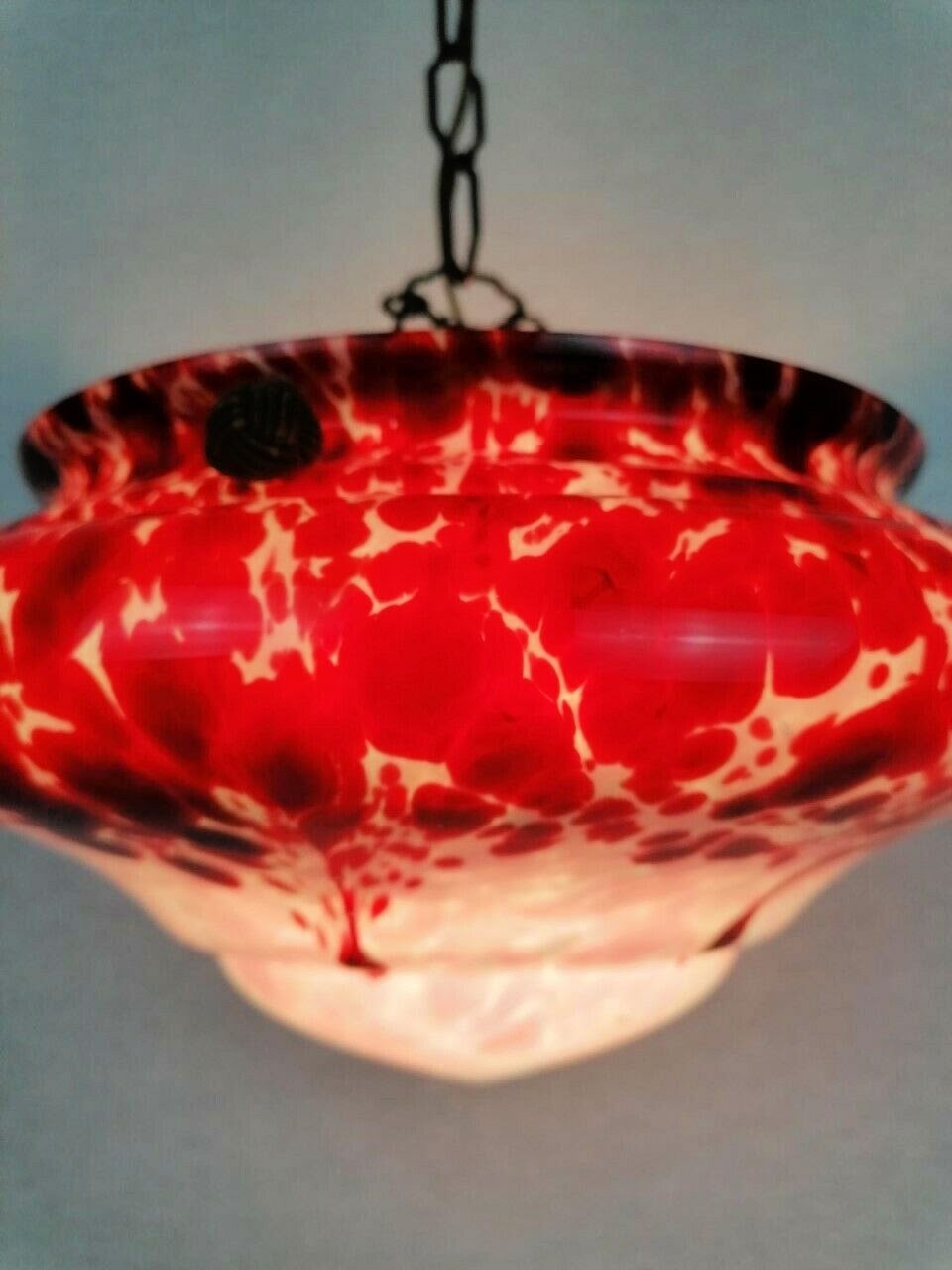 Grosse Art Déco Deckenlampe Hängelampe aus Glaspaste um 1930 Deckenleuchten Art Deco