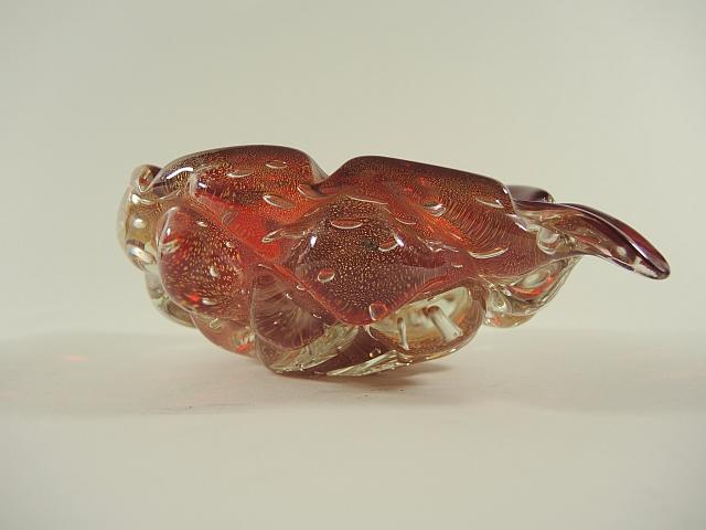 Rotgoldene Glasschale in Form einer Traube, Murano um 1950.
