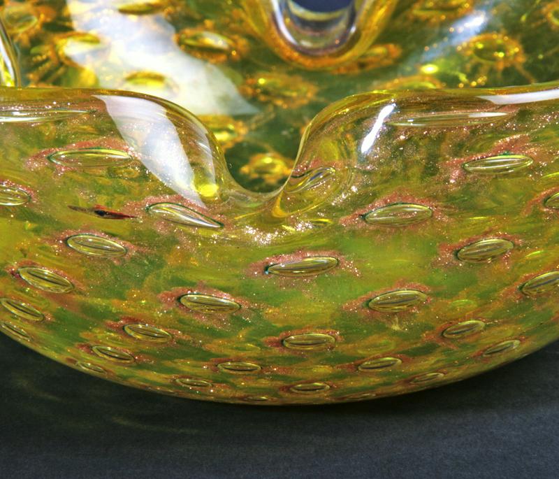 Gelbe Schale a bullicante Murano um 1950-1960.
