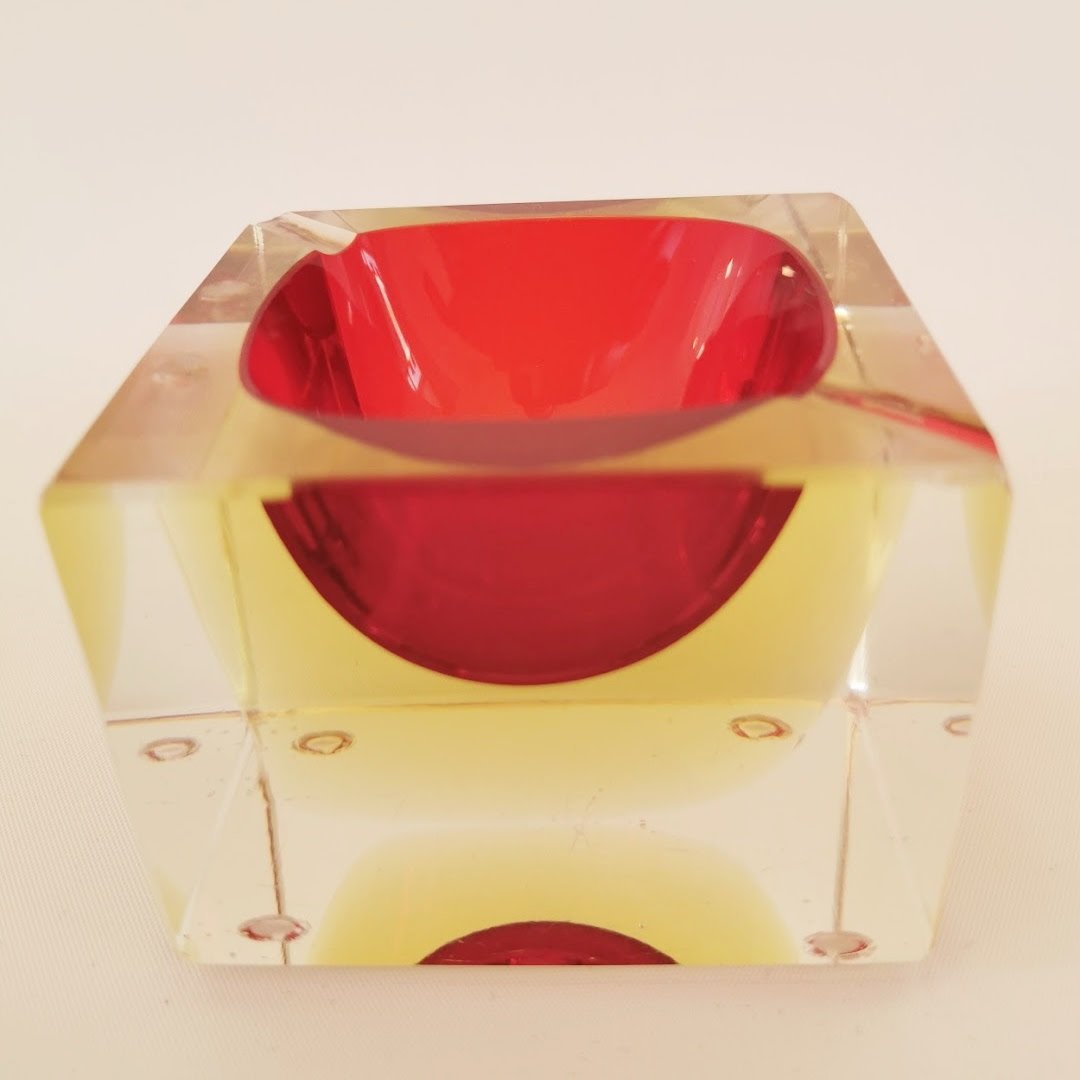 Quadratische Murano Blockschale von Flavio Poli für Seguso um 1960 Dekorative Gefäße Murano Poli