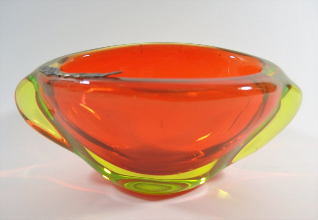 Grosse, schwere Uranglasschale, Sommerso Murano um 1960