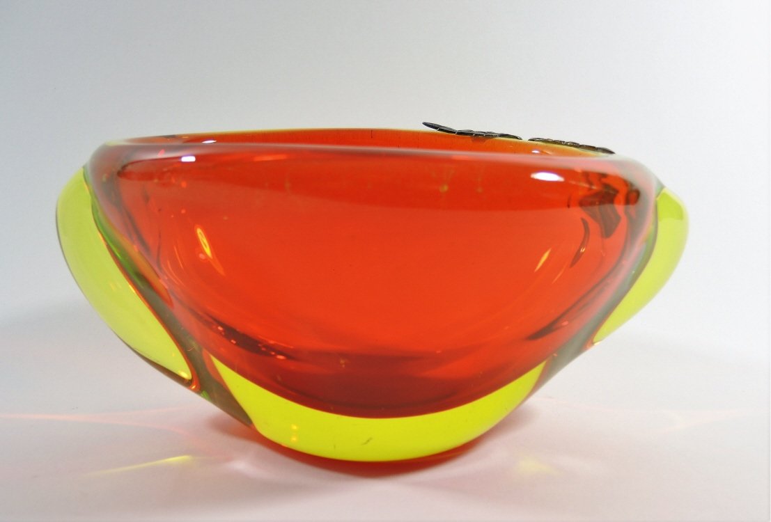 Grosse, schwere Uranglasschale, Sommerso Murano um 1960