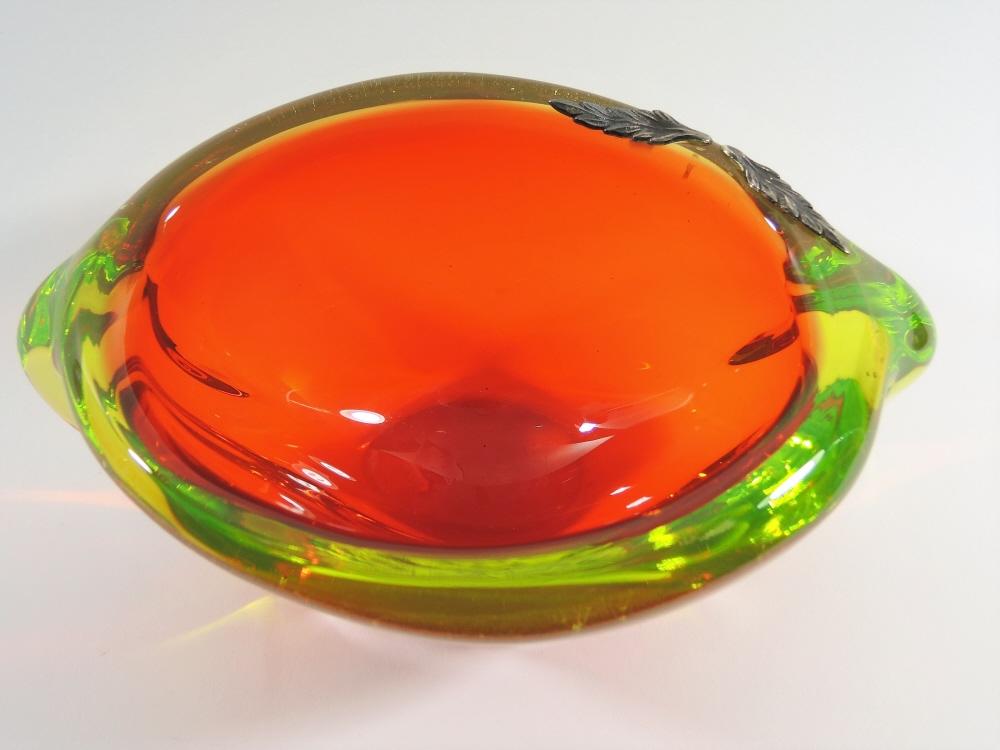 Grosse, schwere Uranglasschale, Sommerso Murano um 1960