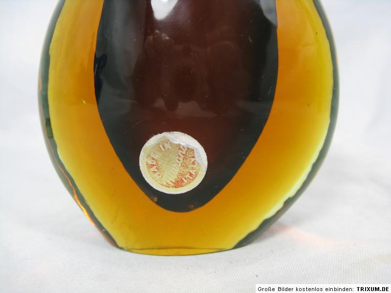 Bernsteinfarbene Sommerso Henkelvase, Murano um 1960