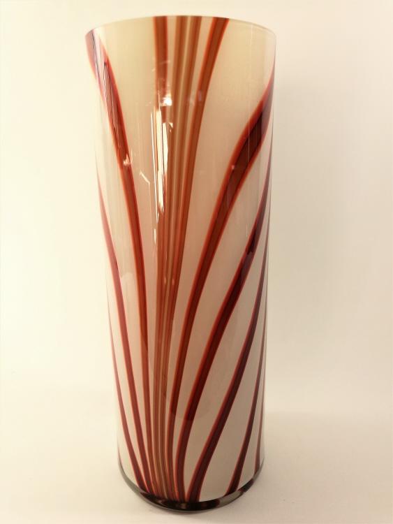 Hohe runde weissrote Vase.