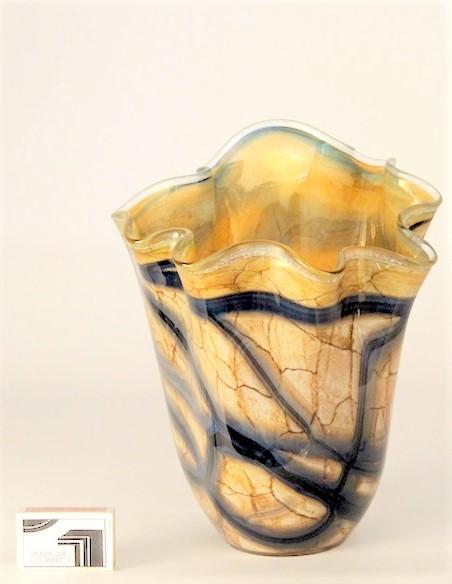 Beige, blaugebänderte Fazzoletti-Vase