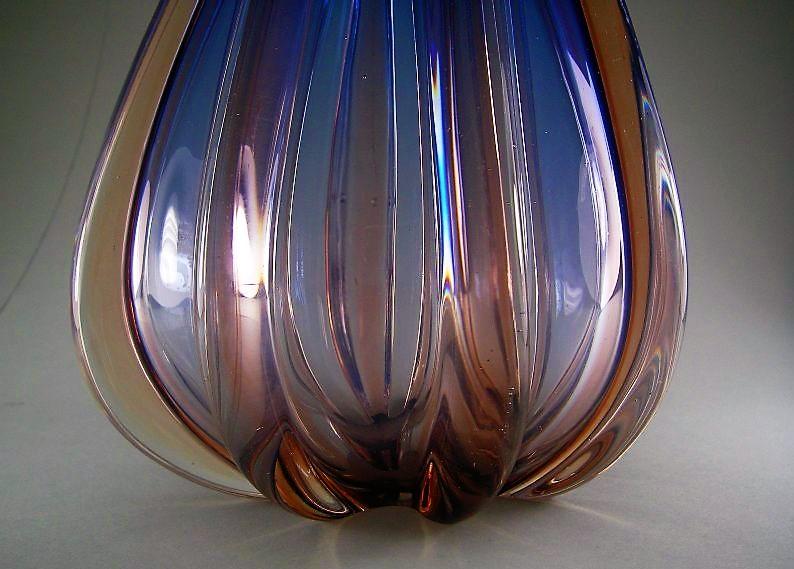 Grosse blaue Sommerso Rippenvase Murano um 1950.