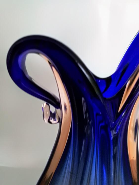 Grosse blaue Sommerso Rippenvase Murano um 1950.