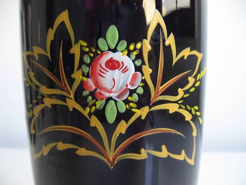 Grosse, handbemalte, schwarze Jugendstil Vase