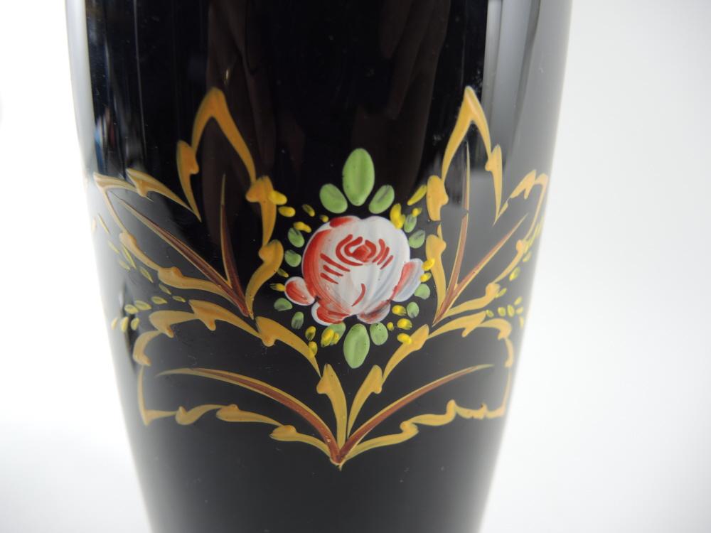 Grosse, handbemalte, schwarze Jugendstil Vase