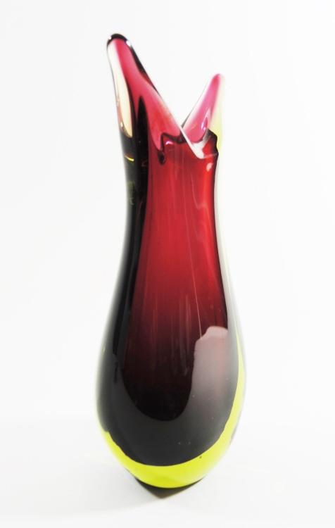 Violett-grüne Sommersovase, Murano um 1960