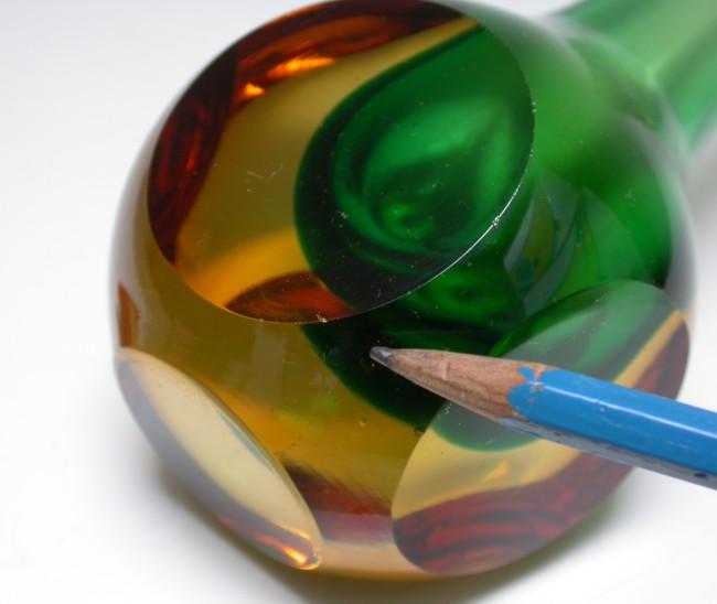 Grün-gelbe Sommerso Flaschenvase, Murano um 1960