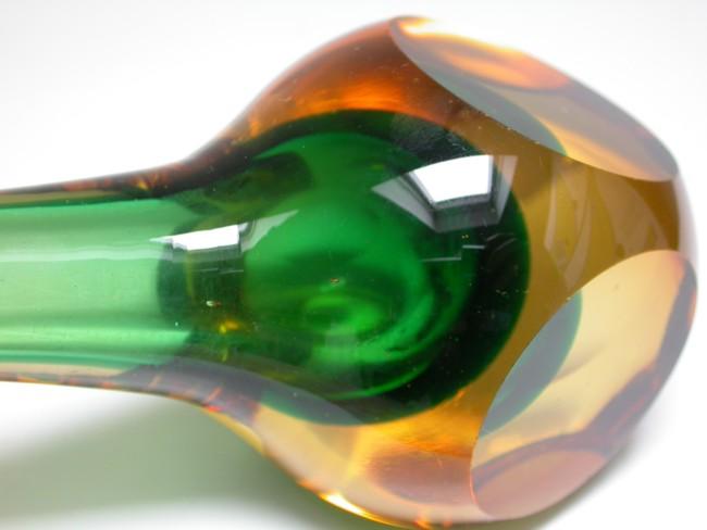 Grün-gelbe Sommerso Flaschenvase, Murano um 1960