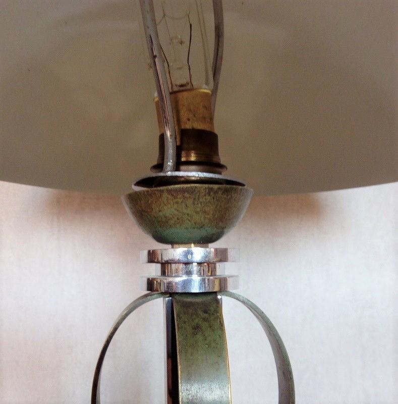 Art Déco Tischlampe, Chrom, Bronze und Nickel, Frankreich um 1930 Lampen Art Deco