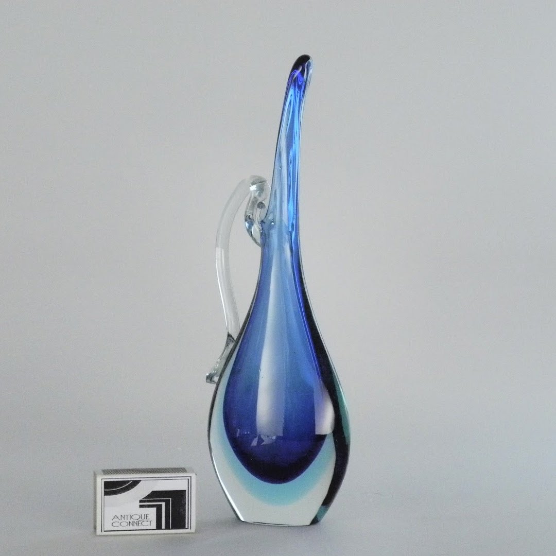 Blaue Henkelvase Sommerso Vetri d' Arte Design Flavio Poli Murano 1950-1960.