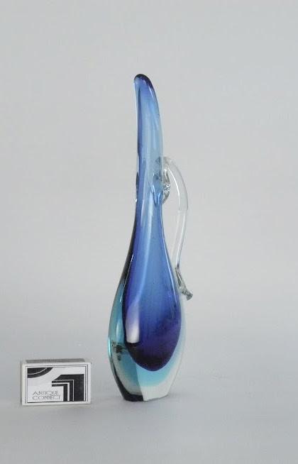 Blaue Henkelvase Sommerso Vetri d' Arte Design Flavio Poli Murano 1950-1960.