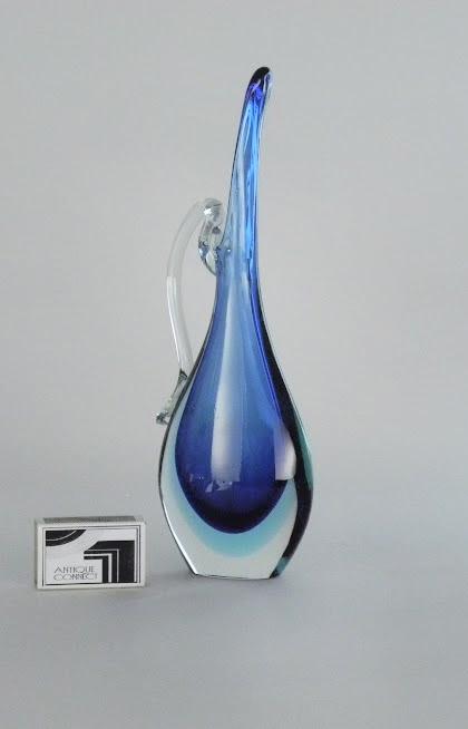Blaue Henkelvase Sommerso Vetri d' Arte Design Flavio Poli Murano 1950-1960.