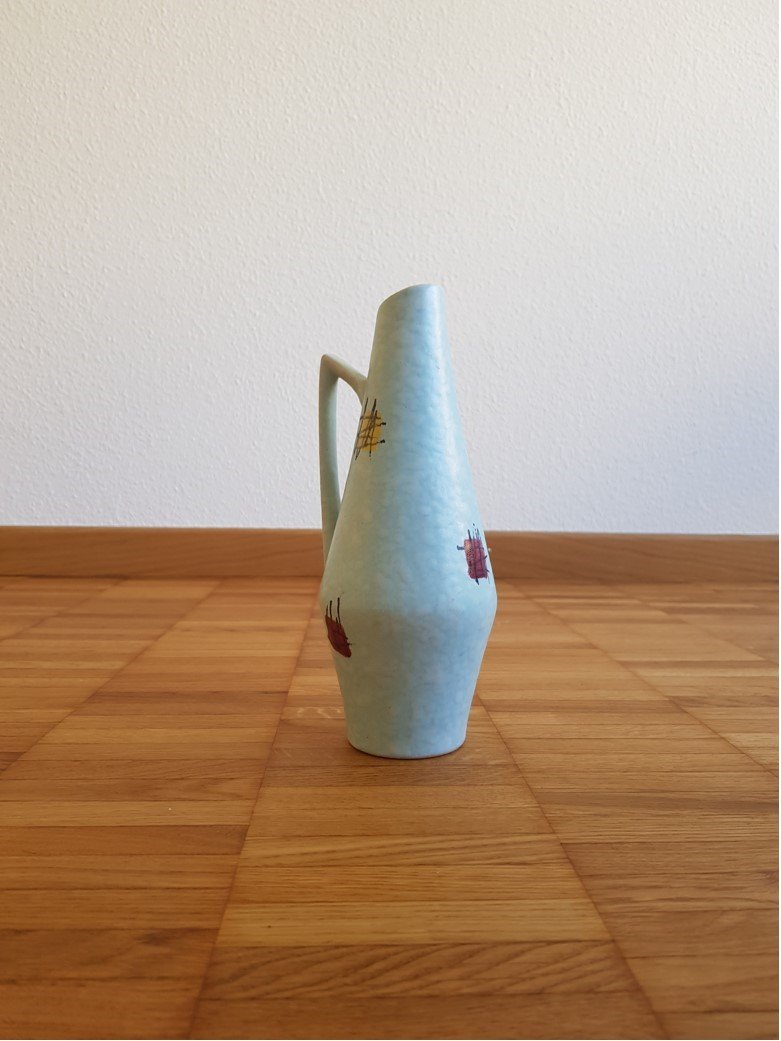 Hellblaue Keramikvase 50er Jahre, signiert Vase 1950s Foreign 