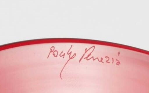 Hoher roter Vintage Kerzenständer signiert Pauly Murano um 1940.
