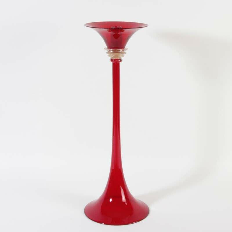 Hoher roter Vintage Kerzenständer signiert Pauly Murano um 1940.