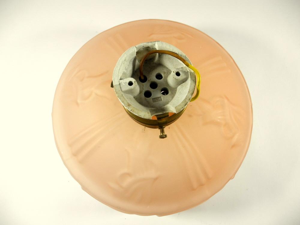 Rosa Art Déco Deckenlampe um 1920-40 Frankreich.