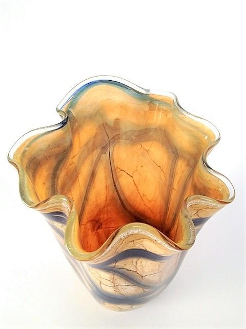 Beige, blaugebänderte Fazzoletti-Vase