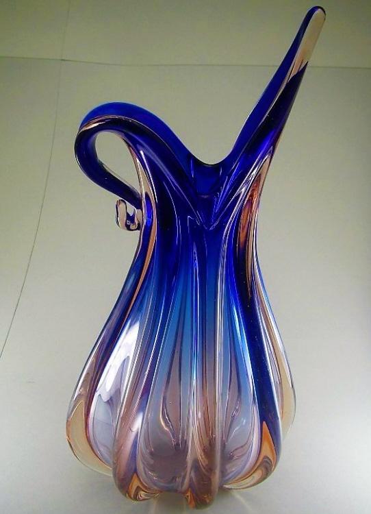 Grosse blaue Sommerso Rippenvase Murano um 1950.