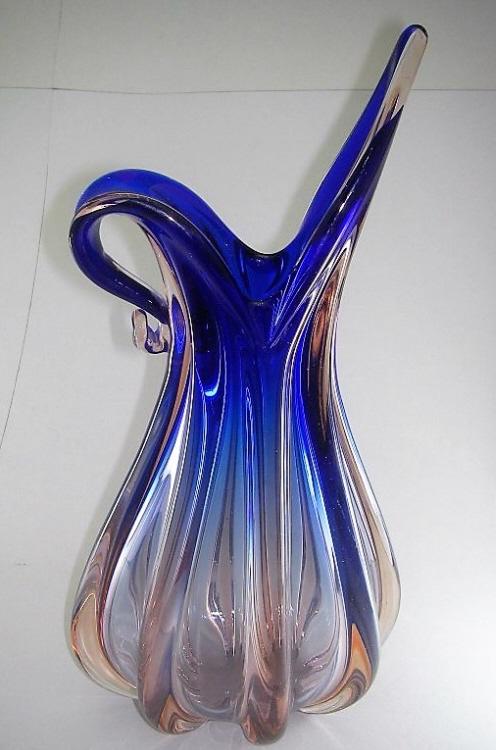 Grosse blaue Sommerso Rippenvase Murano um 1950.