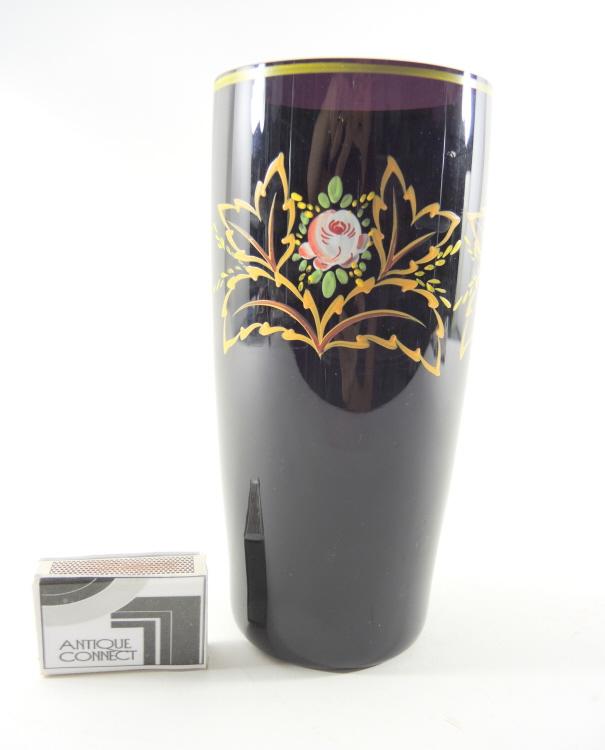 Grosse, handbemalte, schwarze Jugendstil Vase