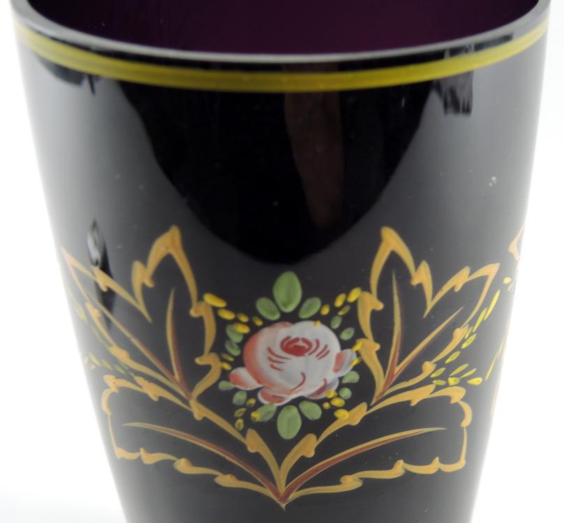 Grosse, handbemalte, schwarze Jugendstil Vase